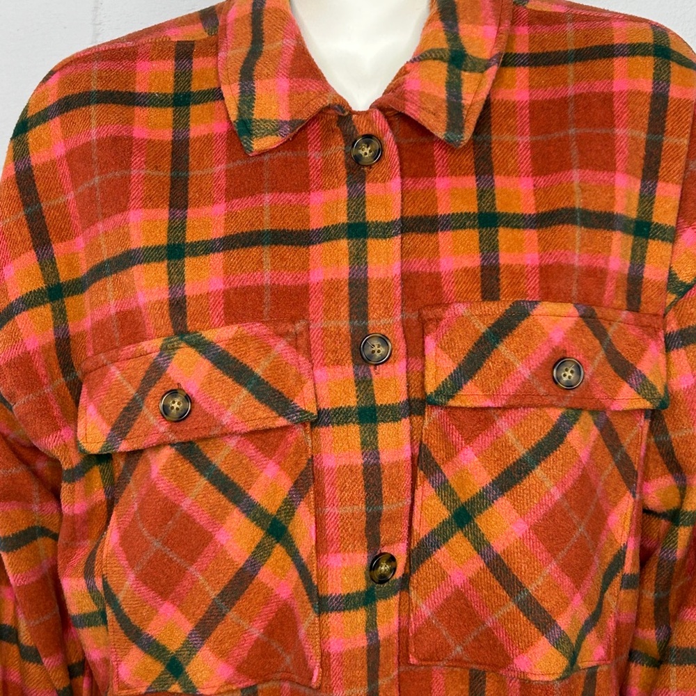 Women's XXL Plaid Shirt Burnt Orange Heavy Long Sleeve Button Up Wild Fable